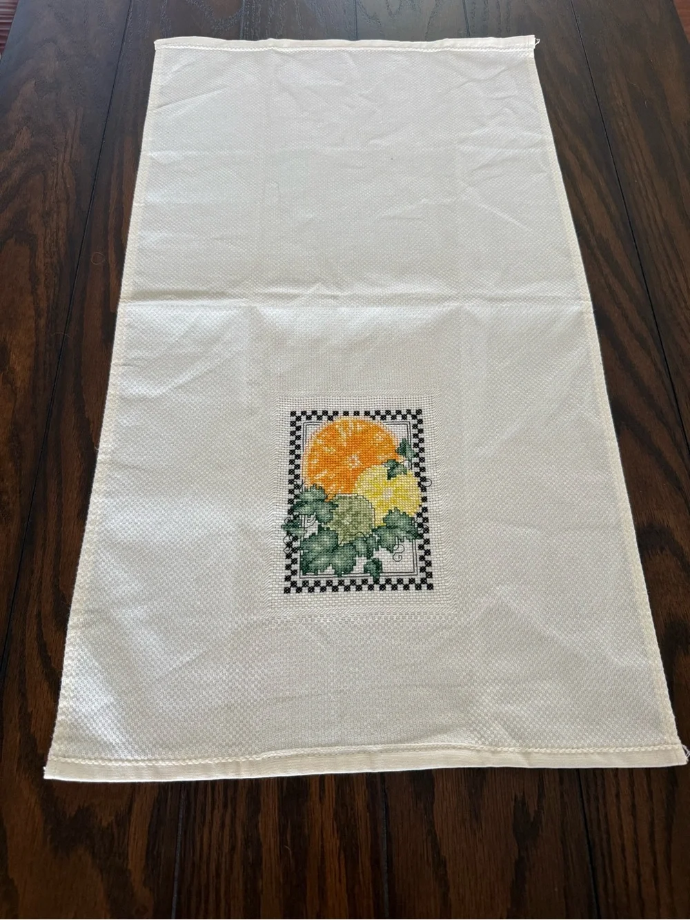 Embroidered Citrus Kitchen Towel - Orange & Yellow